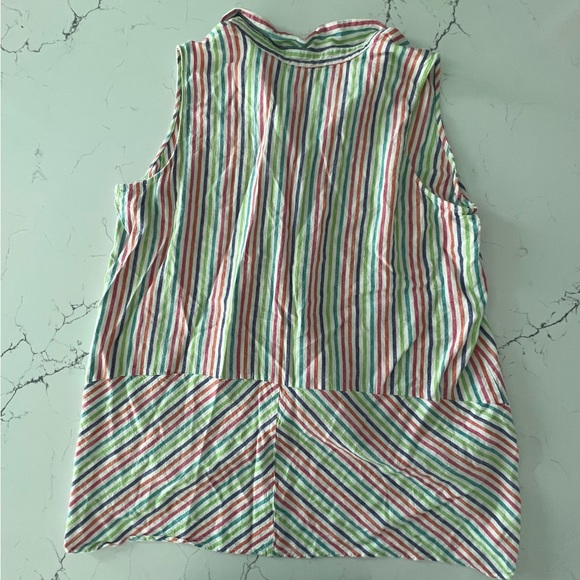FOR CYNTHIA COLLARED MULTI COLORED STRIPE SLEEVELESS TUNIC - Picture 4 of 5